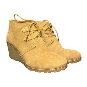 Toms Desert Crepe Wedge Lace Up Booties - Tan - Size 10